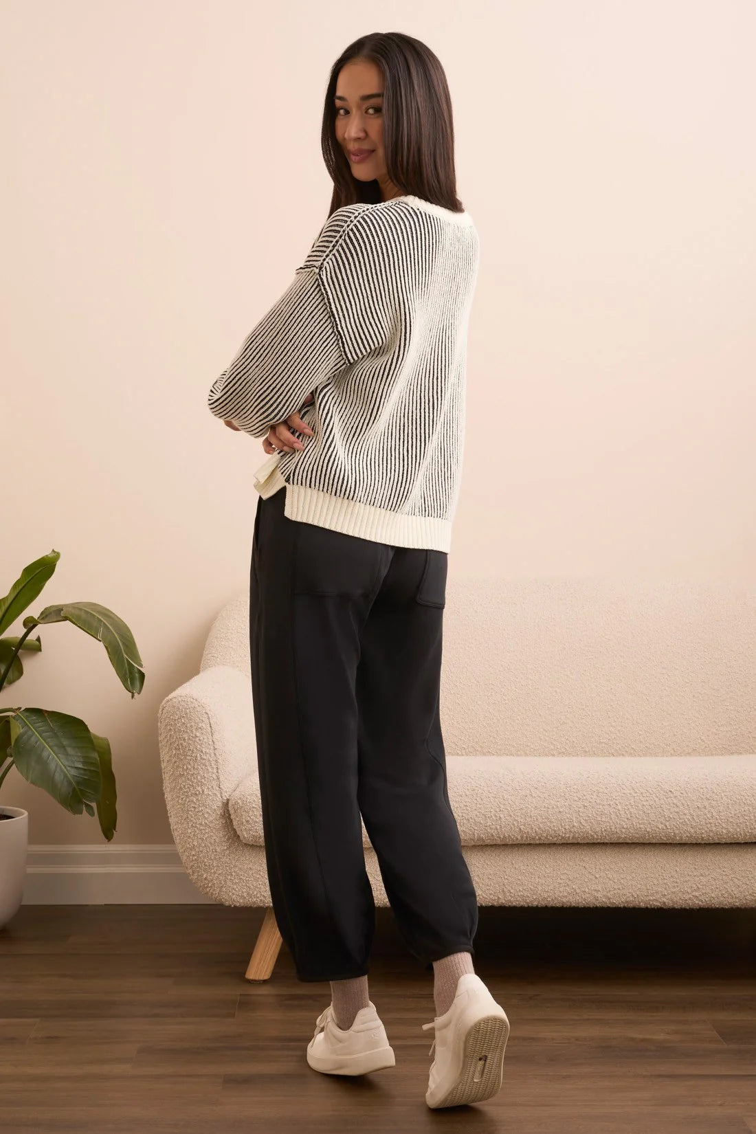 Chenille Crew Neck Ribbed Sweater