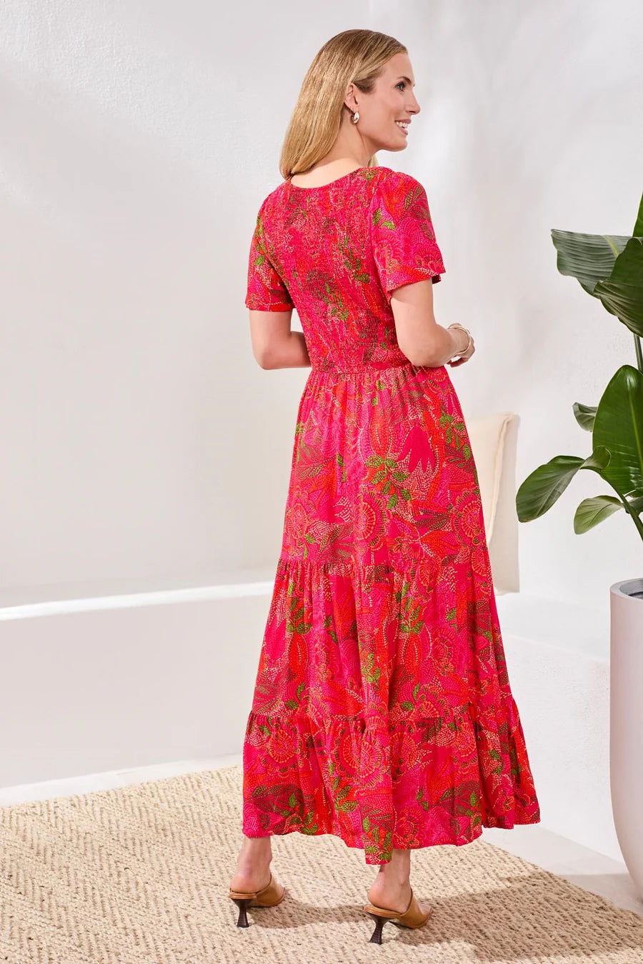 Tribal Ruched Short Sleeve Maxi Dress