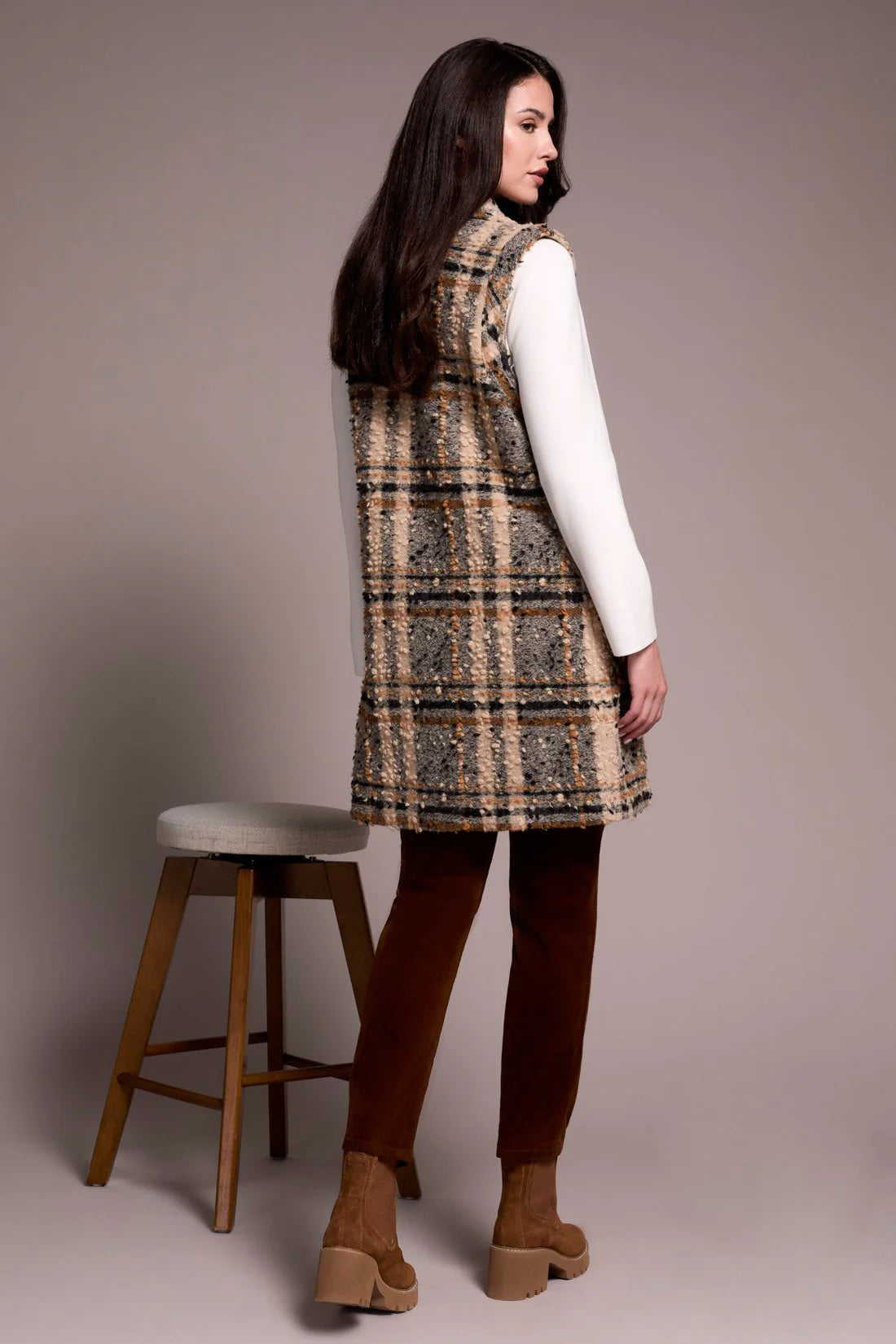 Textured Plaid Long Vest