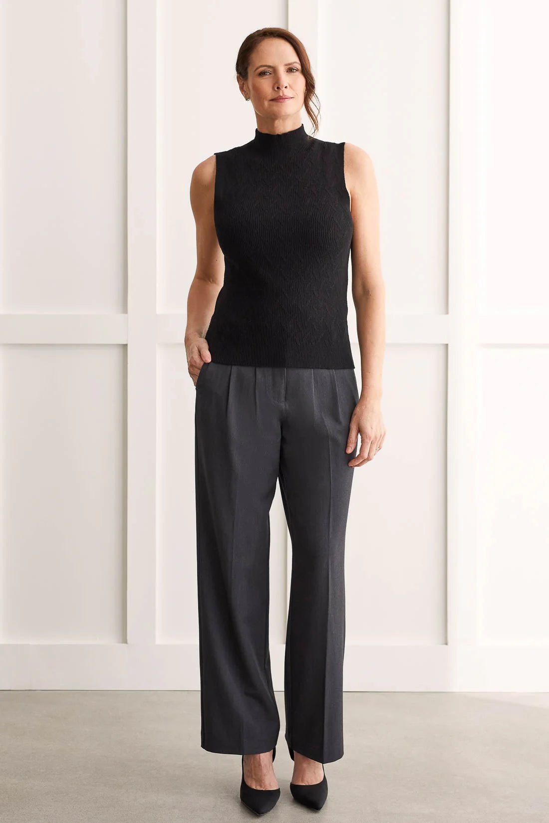 Tribal Textured Sleeveless Mock Neck Shell - OLIVIA'S