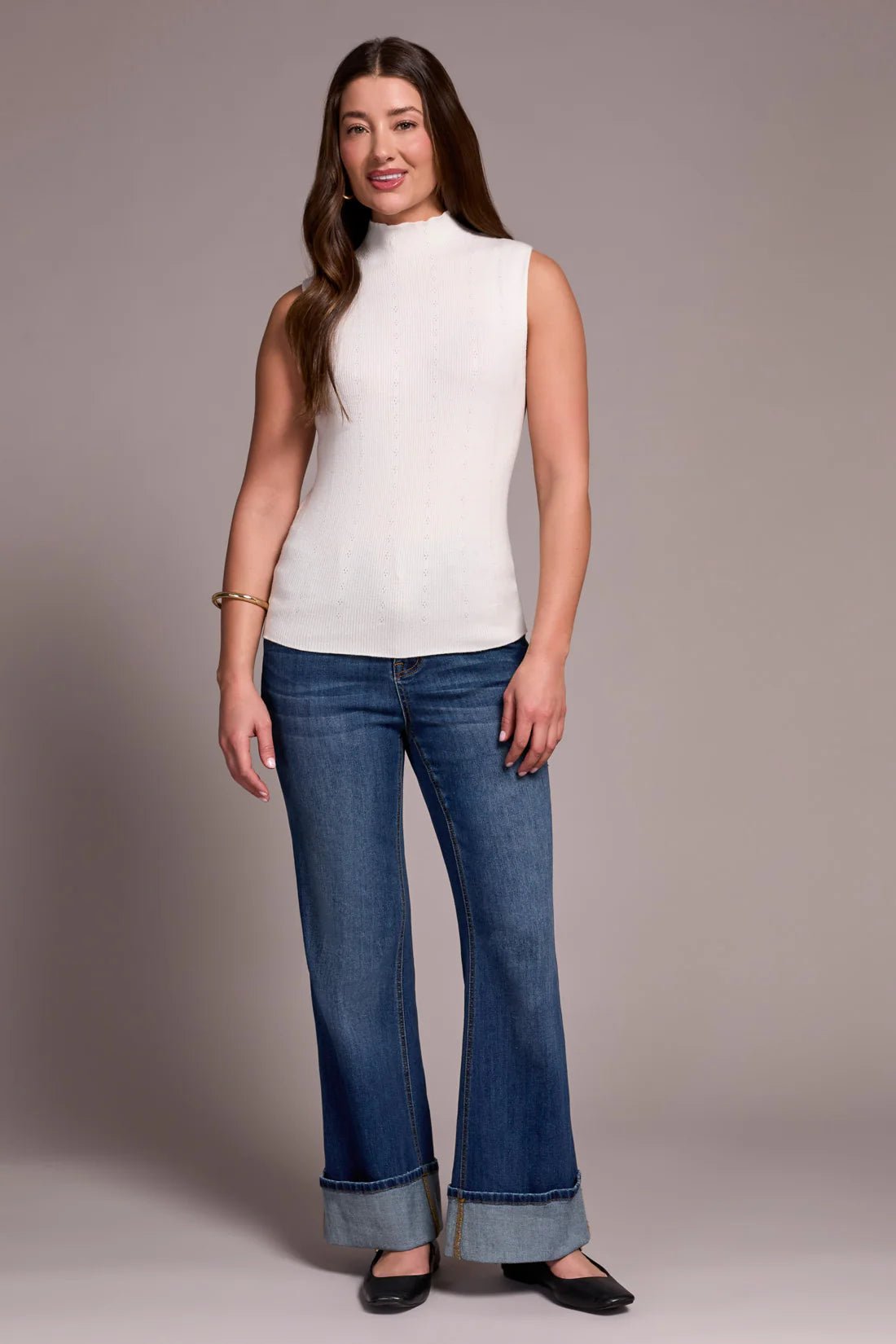 Tribal Textured Sleeveless Mock Neck Shell - OLIVIA'S