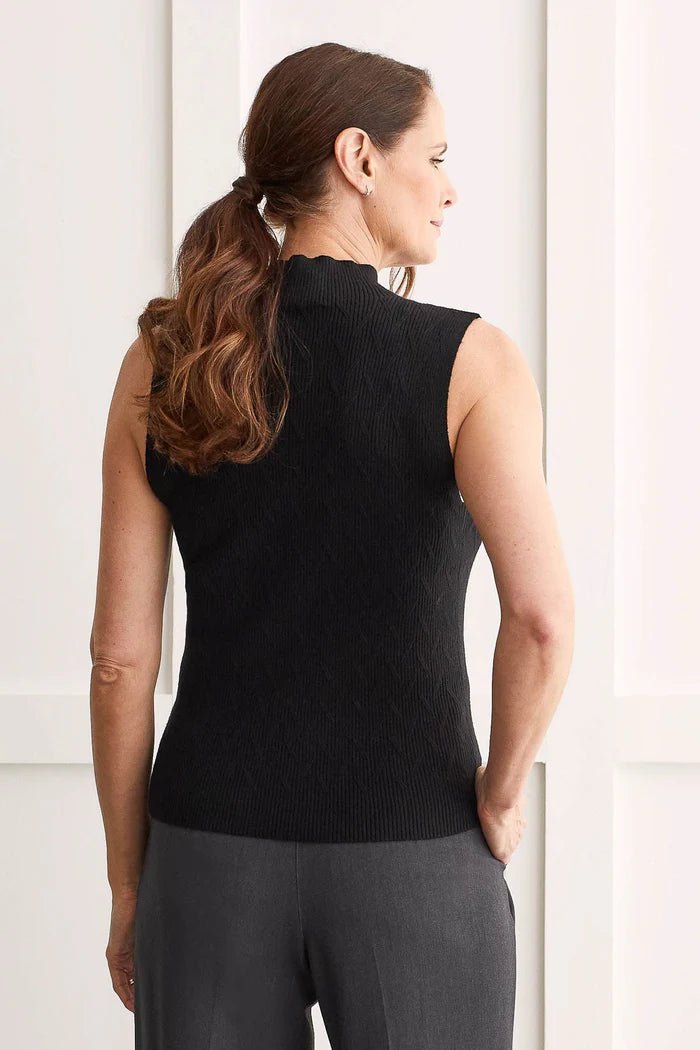 Tribal Textured Sleeveless Mock Neck Shell - OLIVIA'S