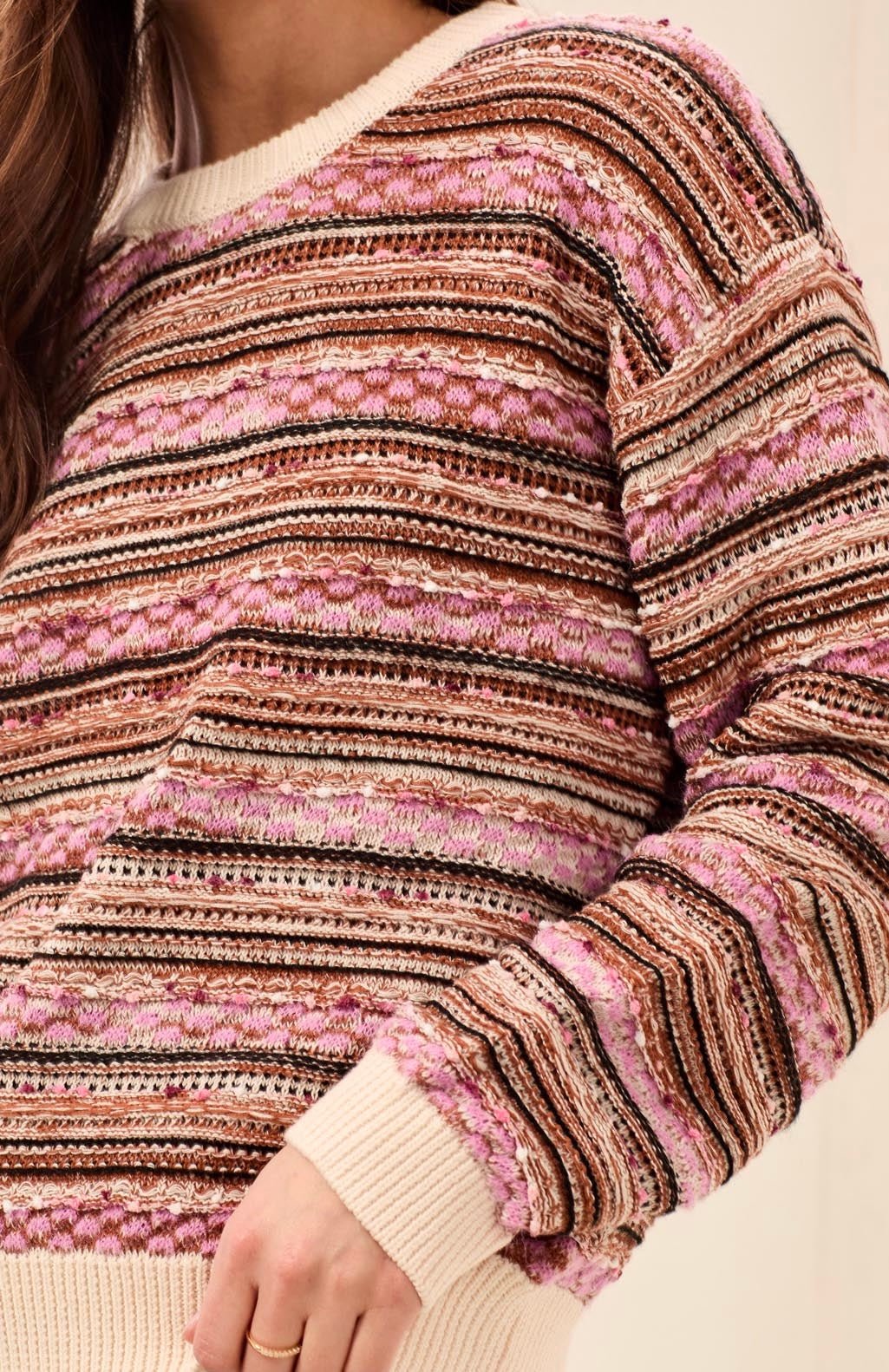 Tribal Women's Crew Neck Sweater Striped - OLIVIA'S