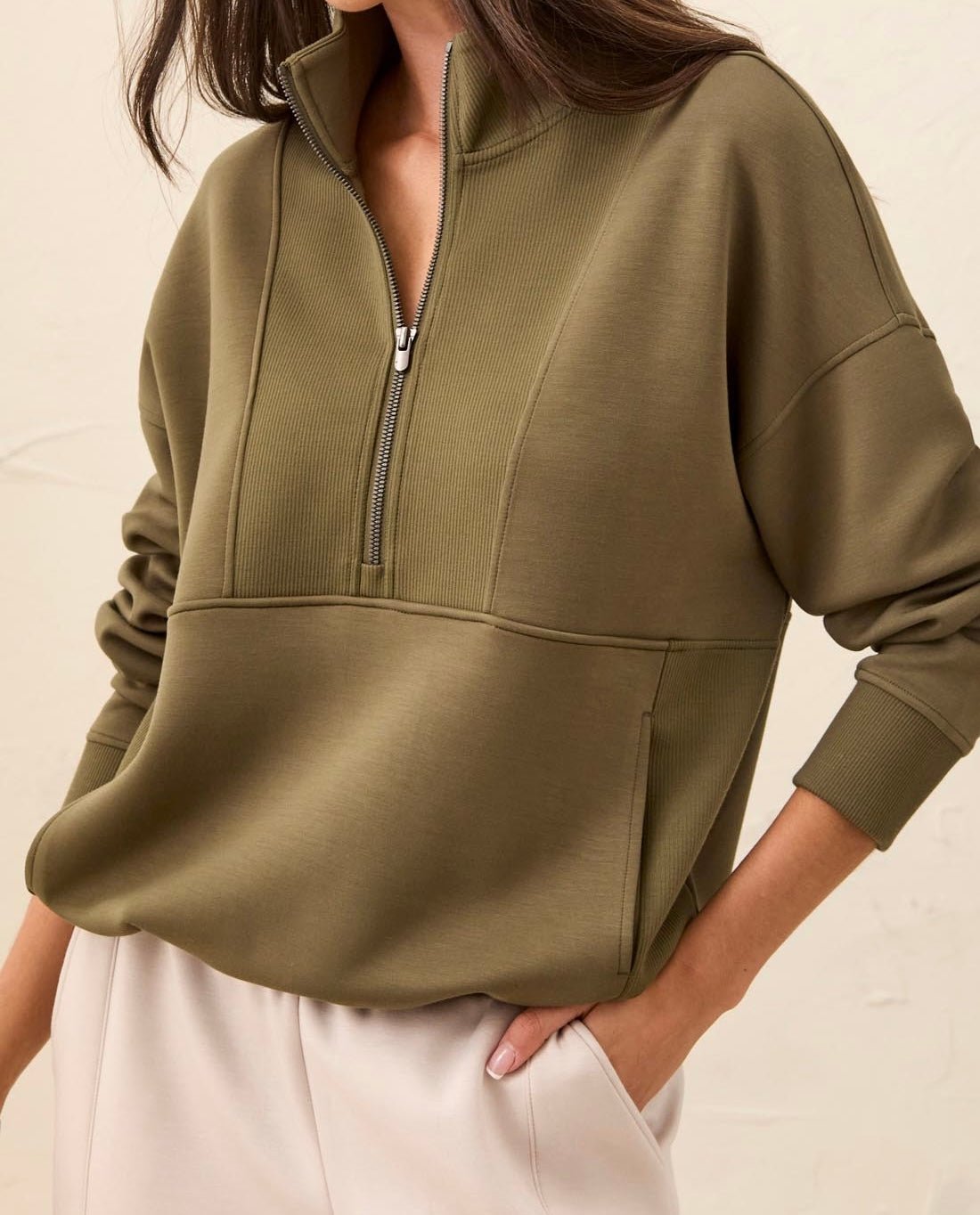 Tribal Women's Mock Neck Top W/Zipper - OLIVIA'S