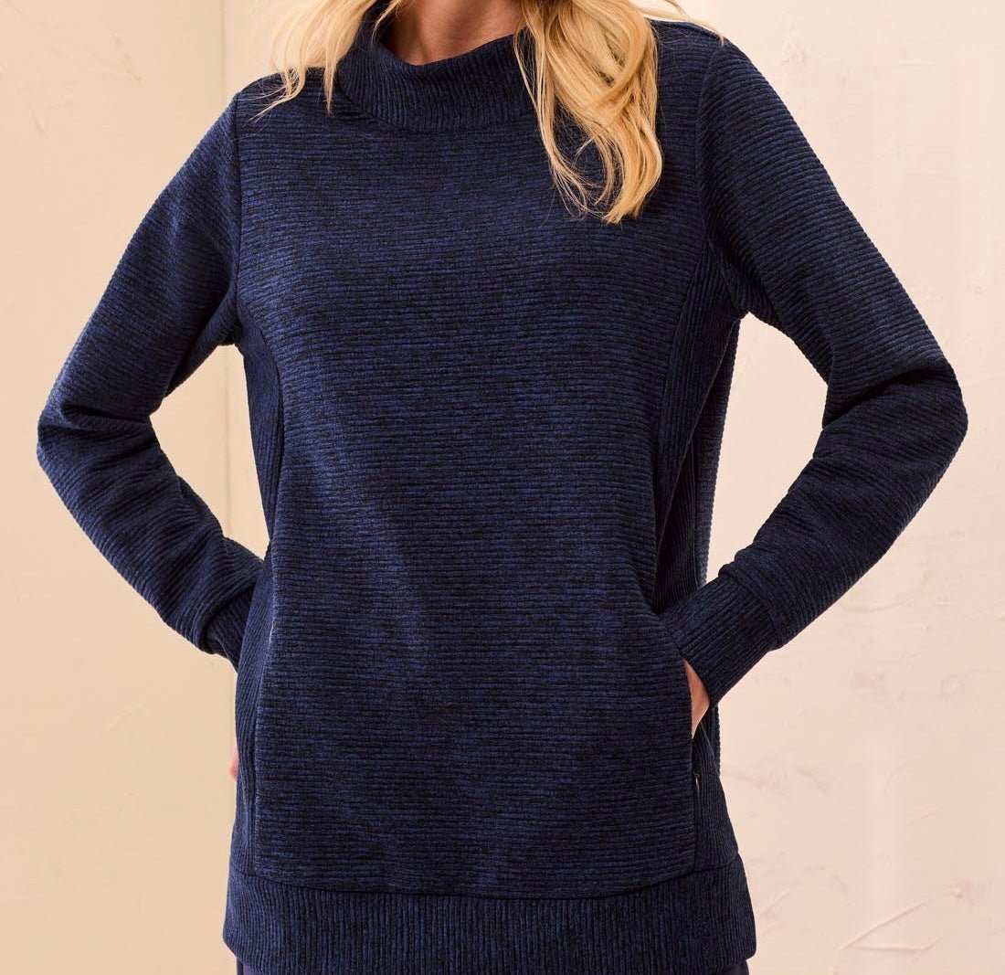 Tribal Women's Ottoman Rib Mock Neck Tunic Sweater - OLIVIA'S