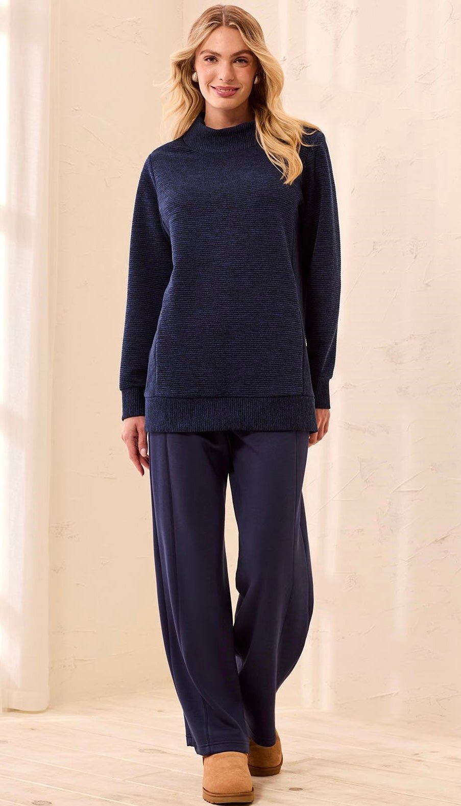 Tribal Women's Ottoman Rib Mock Neck Tunic Sweater - OLIVIA'S