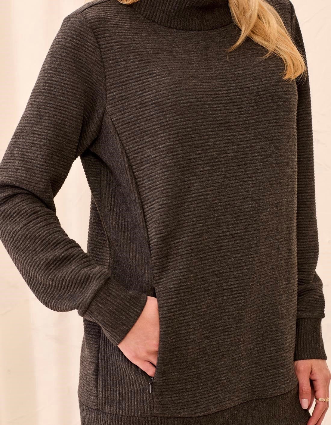 Tribal Women's Ottoman Rib Mock Neck Tunic Sweater - OLIVIA'S
