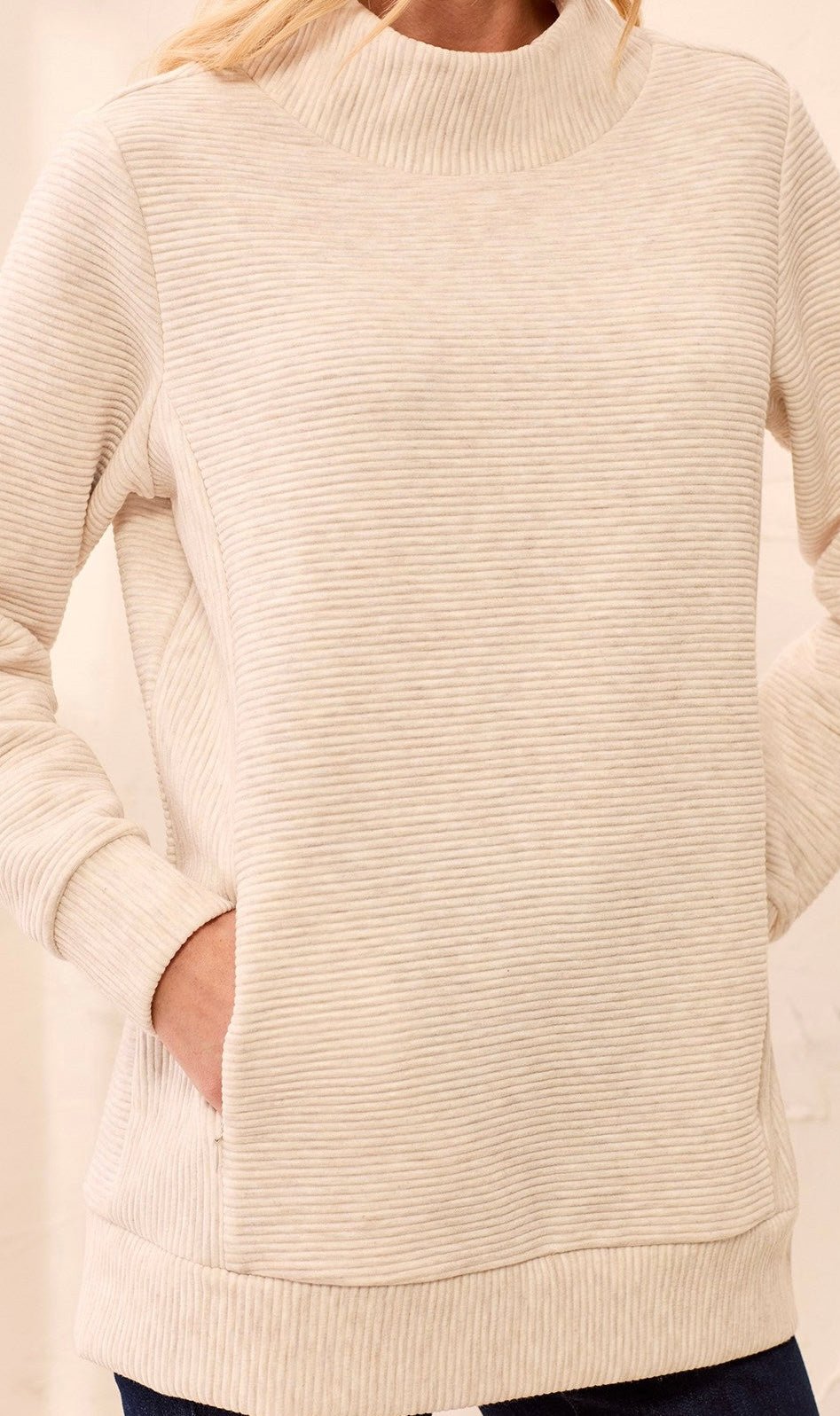 Tribal Women's Ottoman Rib Mock Neck Tunic Sweater - OLIVIA'S