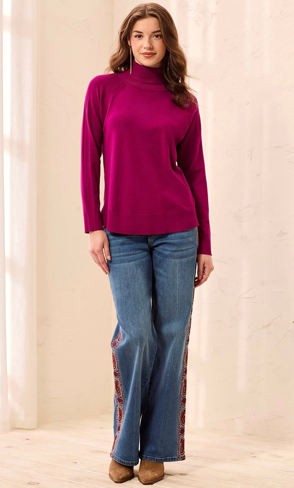 Tribal Women's Soft Viscose Blend Long Sleeve Mock Turtleneck Sweater - OLIVIA'S