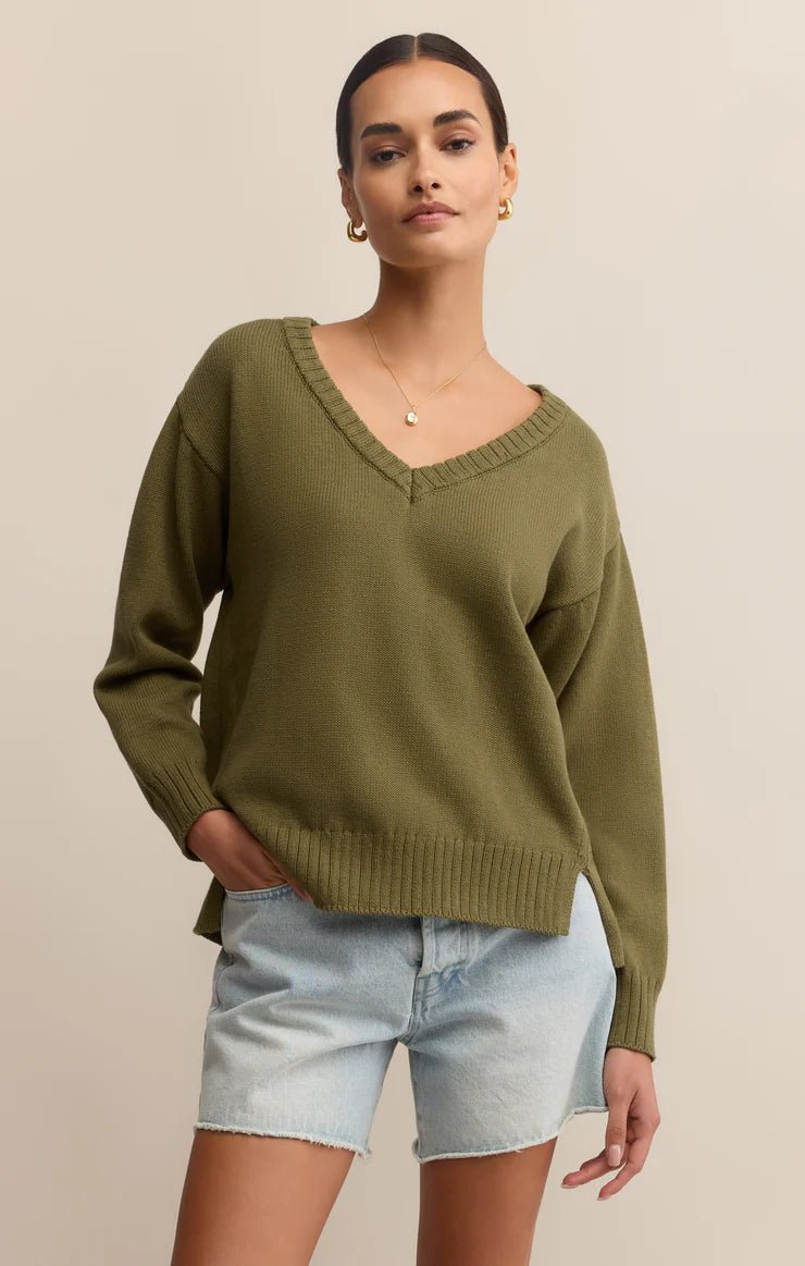Z Supply All Around Cotton V-Neck Sweater - OLIVIA'S