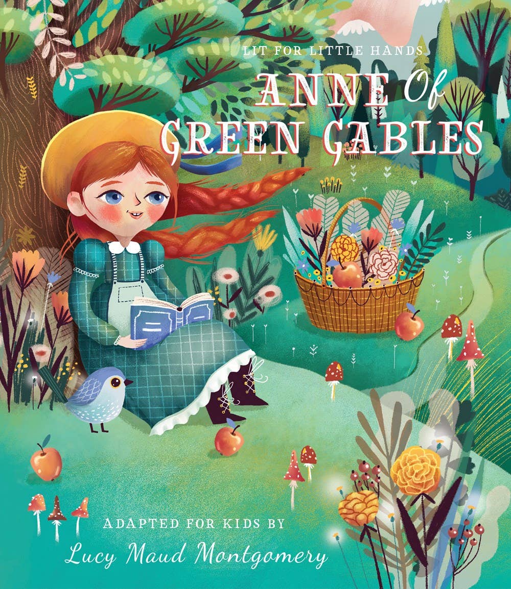 Book cover of 'Anne of Green Gables' with a young girl in a garden setting.
