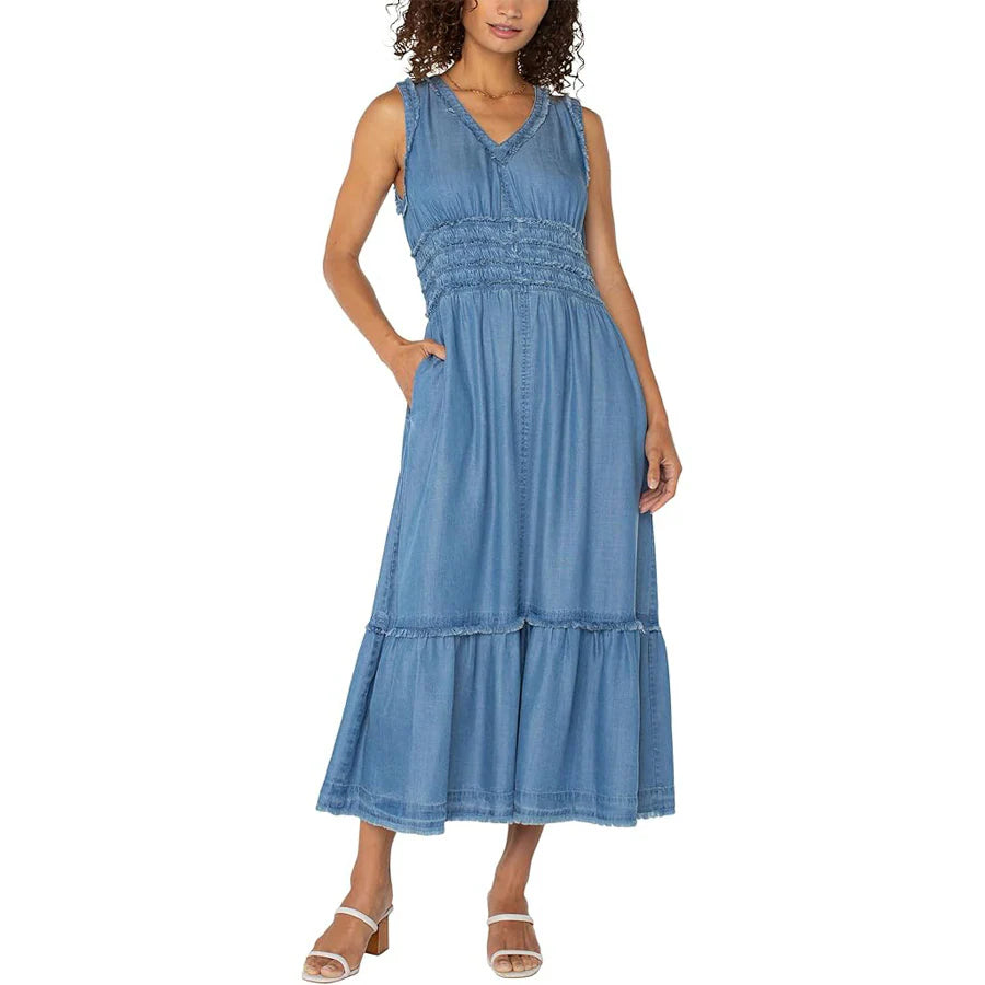 Smocked V-neck Maxi Dress
