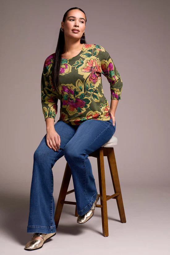 Three-Quarter Sleeve Crewneck Sweater