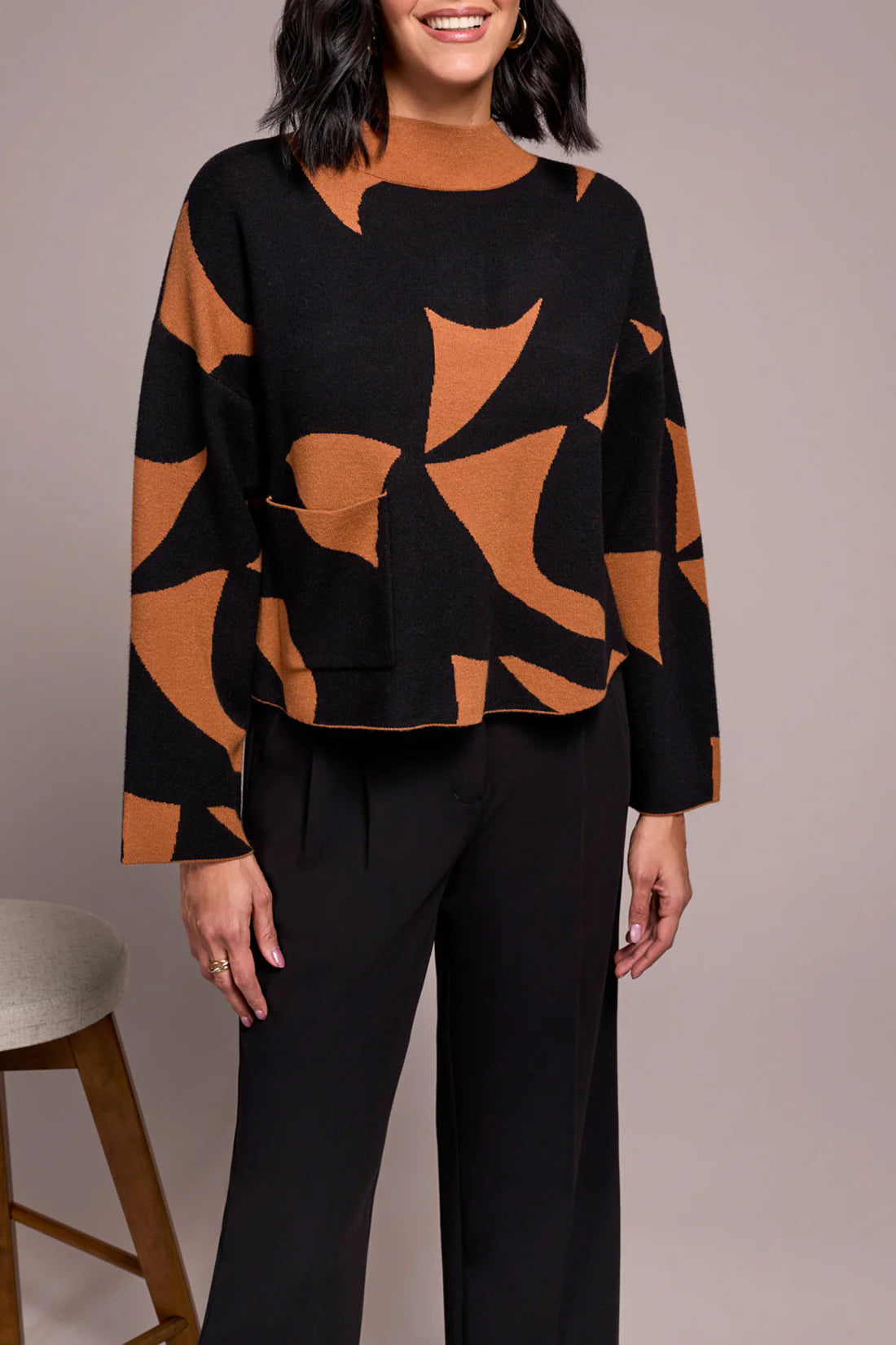 Mock Neck Abstract Sweater
