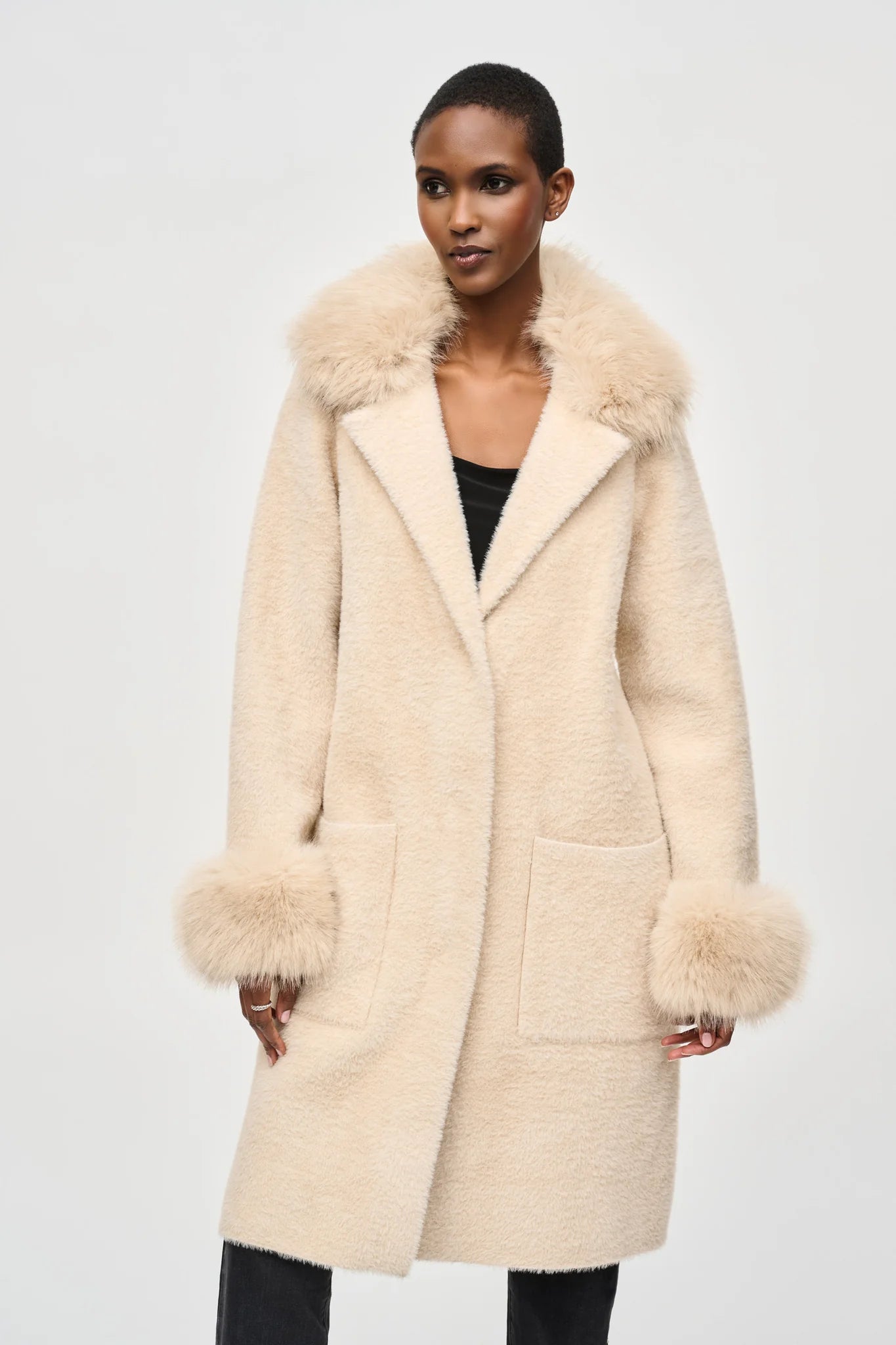 Champagne Coat with Faux Fur