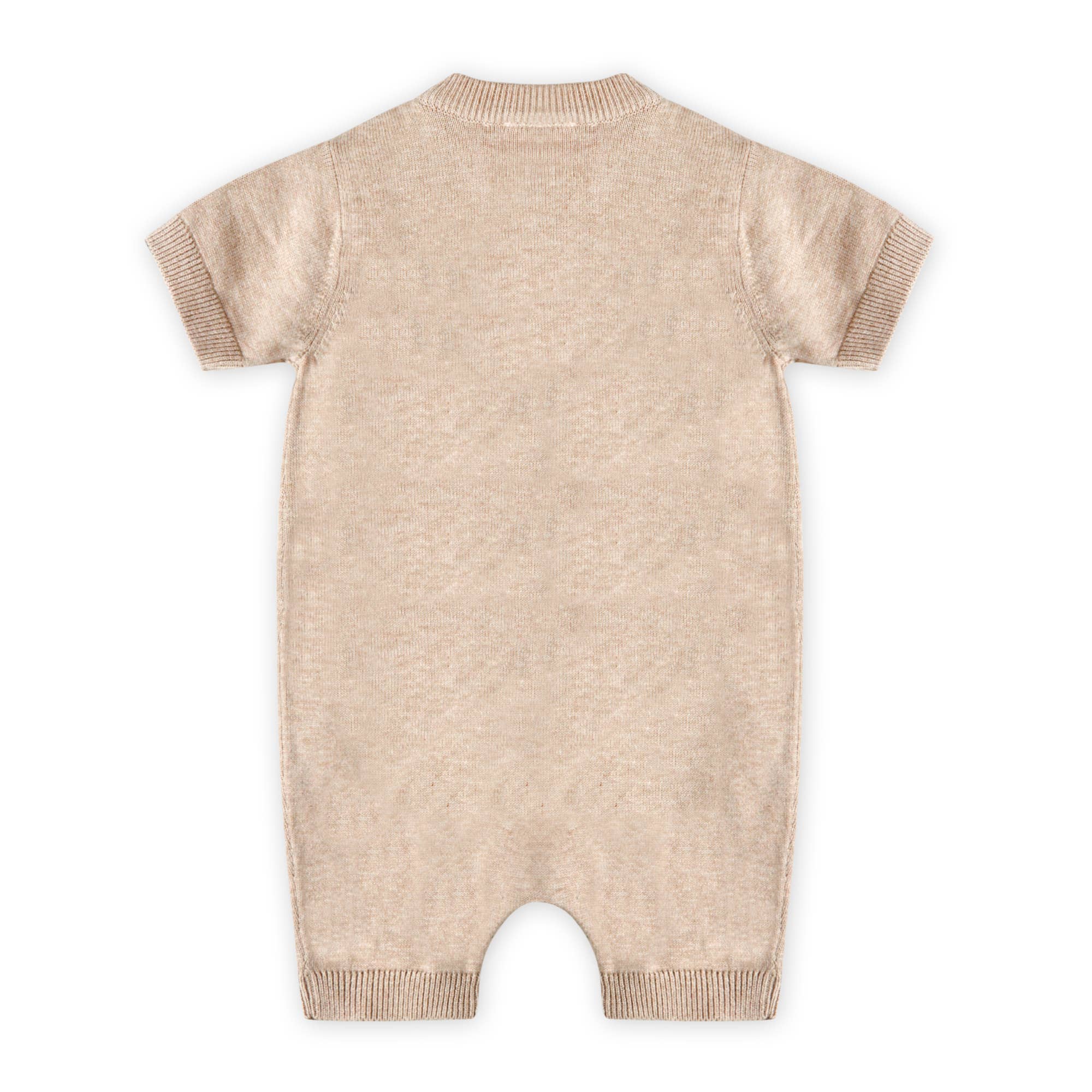 Beige baby romper on a white background