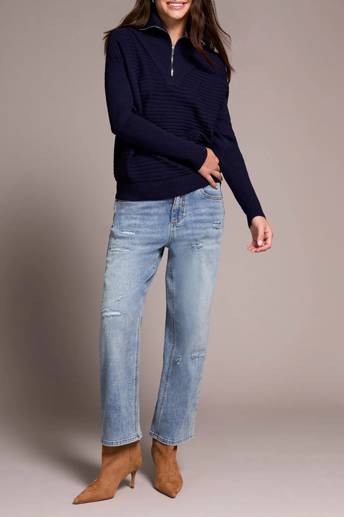 Zip Up V Neck Sweater