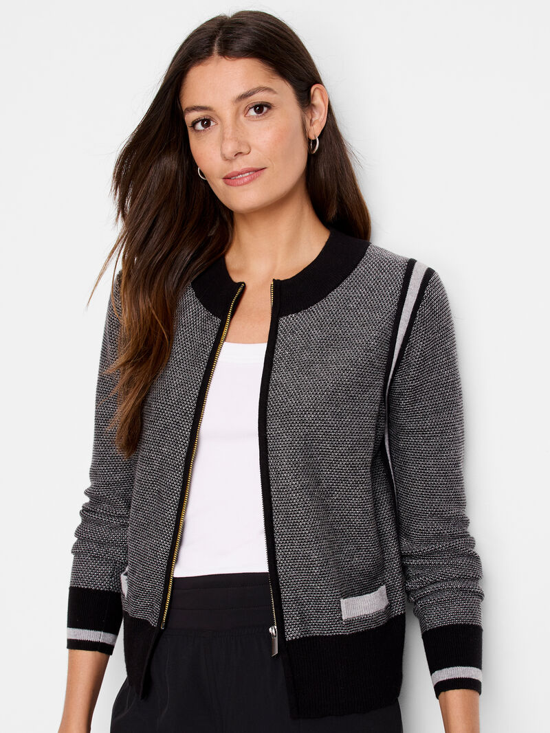 Zip Front Tipped Sweater Cardigan