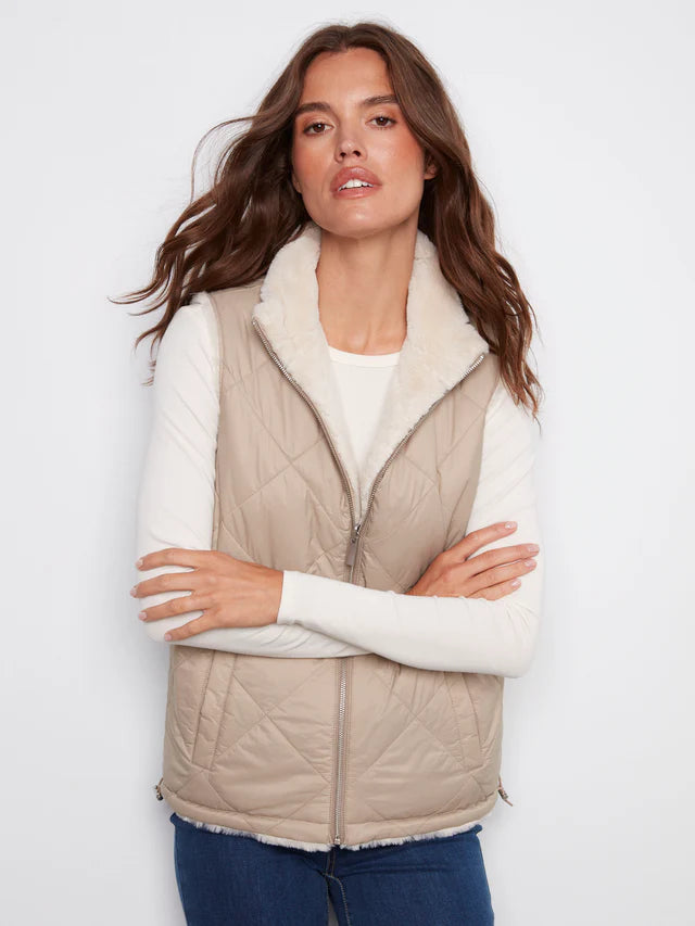 Reversible Quilted Faux Fur Vest
