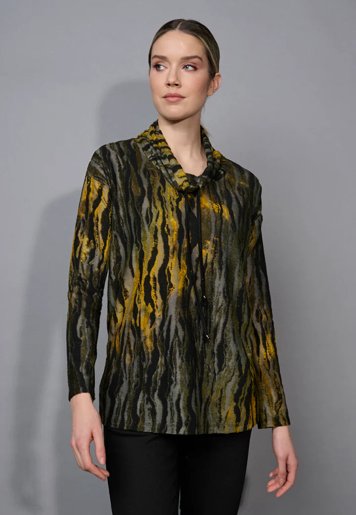 Jacquard Drawstring Neck Top