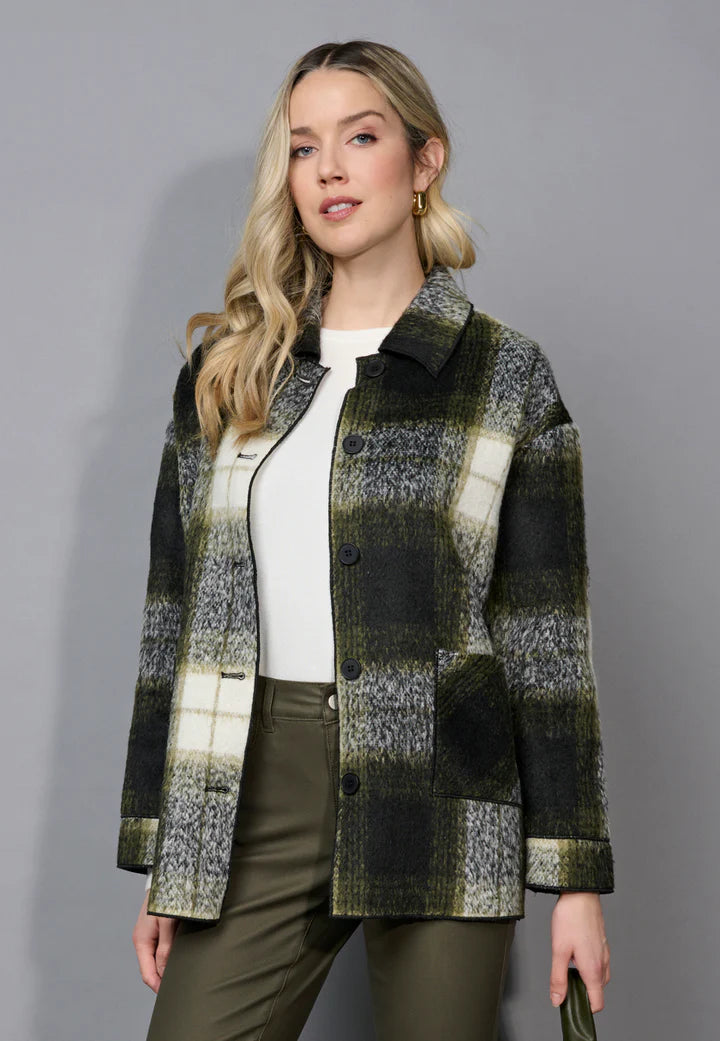 Button-Front Plaid Jacket
