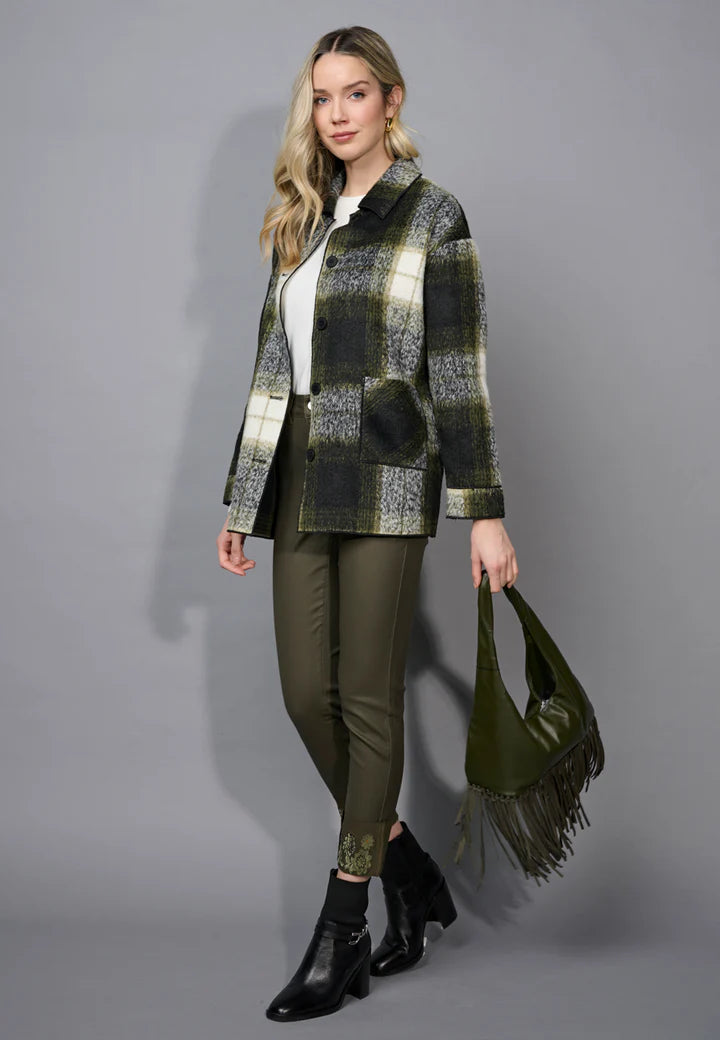 Button-Front Plaid Jacket