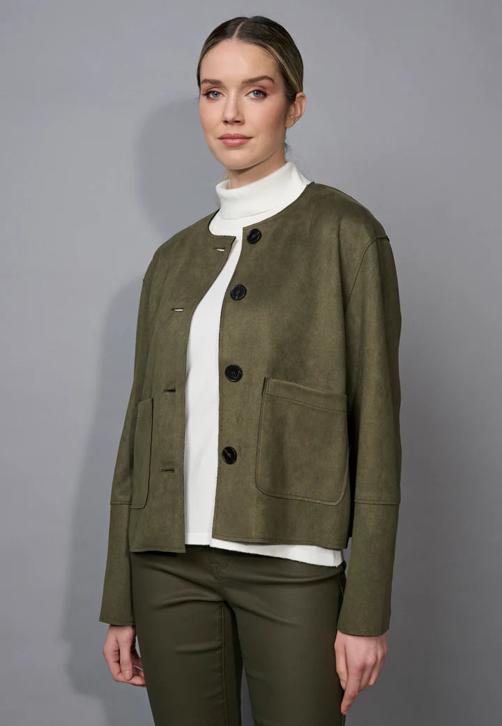 Faux Suede Button-Front Jacket