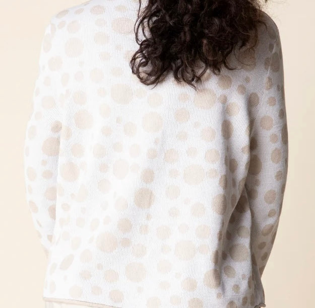 Front view — "Habitat Women's Connect The Dots Pullover in white with tan dot print, front view, model smiling with hands in pockets"
Front three-quarter — "Habitat Women's Connect The Dots Pullover in white with tan dot print, front three-quarter view, model touching neckline"
Back view — "Habitat Women's Connect The Dots Pullover in white with tan dot print, back view showing relaxed fit and dot pattern"
Back close-up — "Habitat Women's Connect The Dots Pullover in white with tan dot print, close-up back 