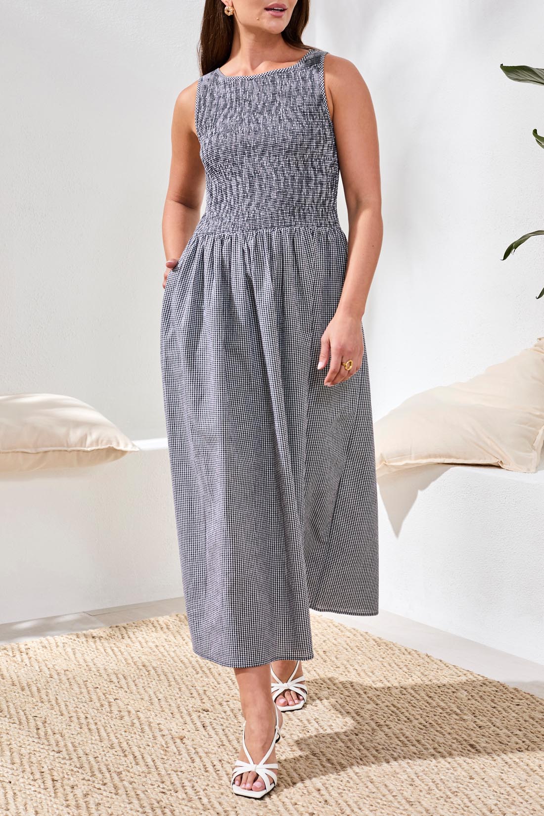 Sleeveless Dress With Smocking