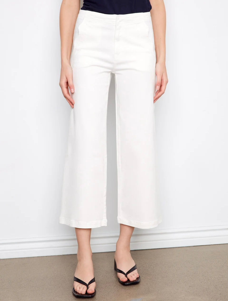 Charlie B Wide Leg Twill Pants With Scalloped Edges