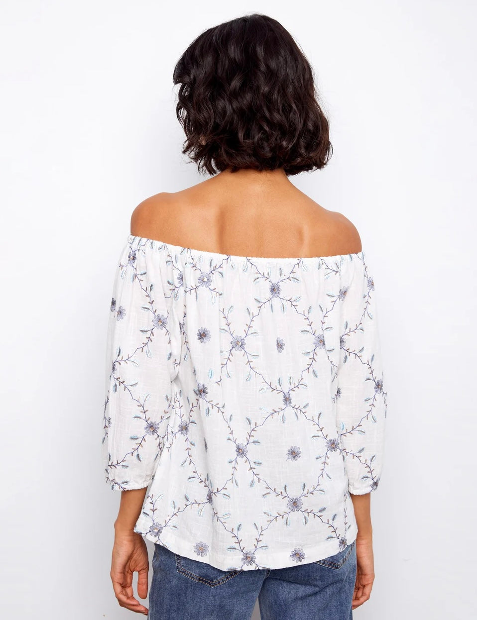 Charlie B Embroidered Cotton Off-Shoulder Blouse