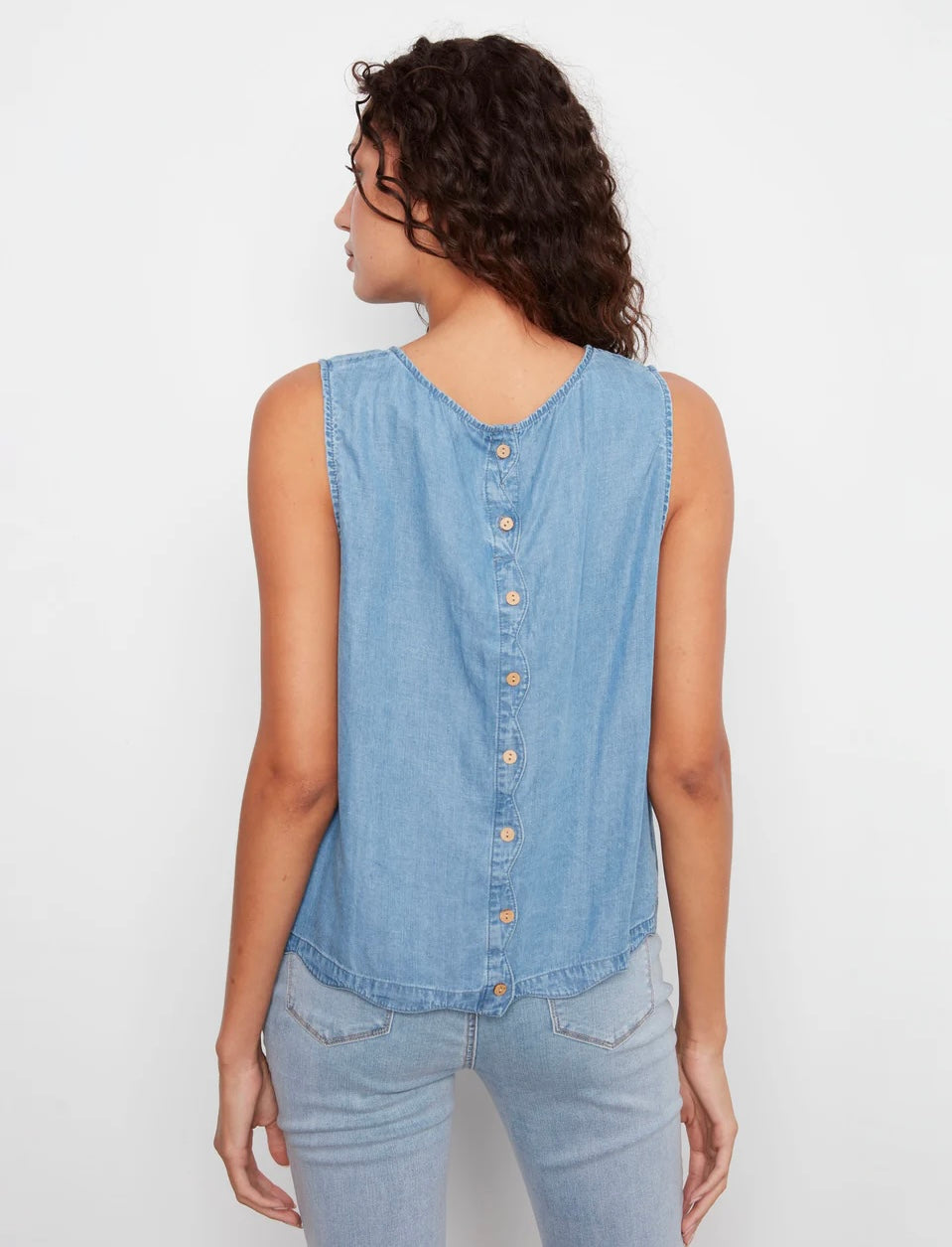 Charlie B Tencel Sleeveless Scalloped Top
