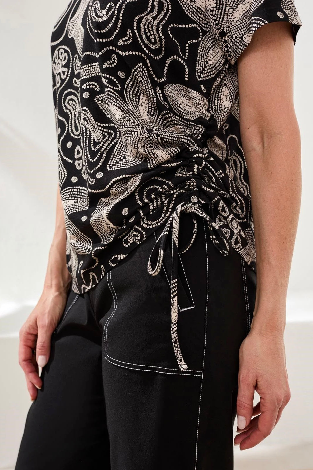 Tribal Short Sleeve Ruched Top