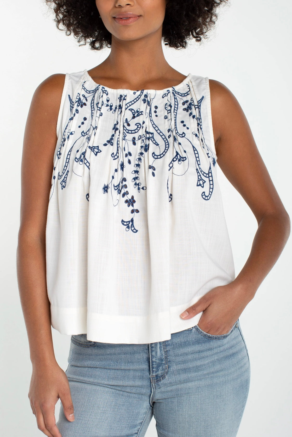 Sleeveless Boat Neck Woven Top