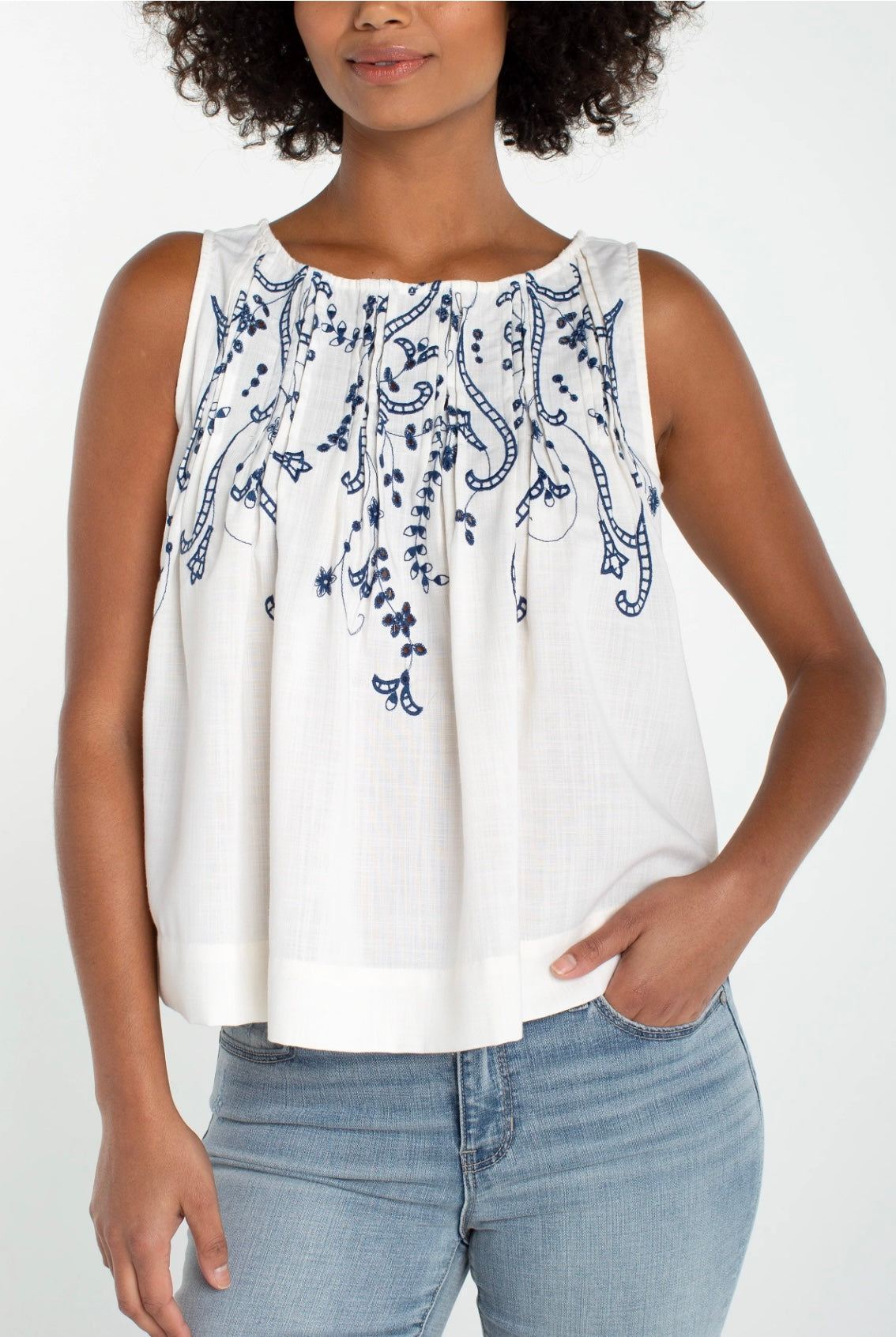 Sleeveless Boat Neck Woven Top