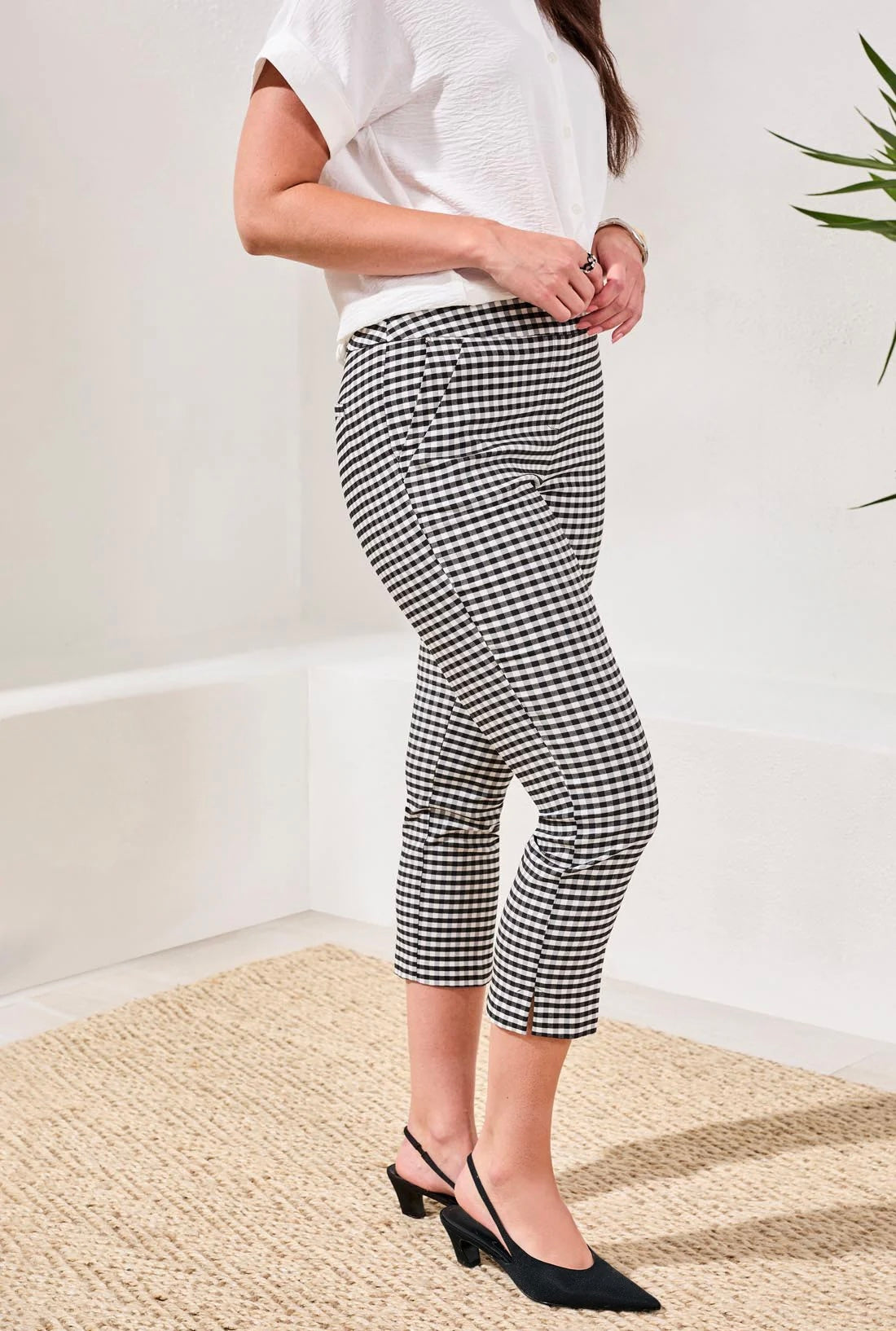 Tribal Gingham Bengaline Capri Pants