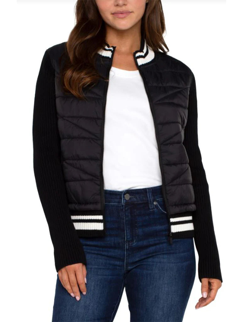 LongSleeve  Quilted Front Full Zip Jacket with Stripe