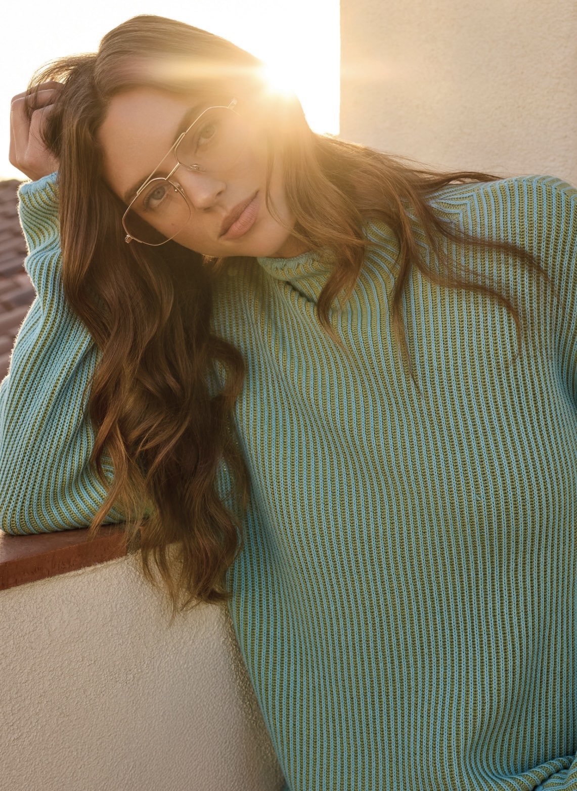 Two-Tone Rib Funnel Neck Sweater