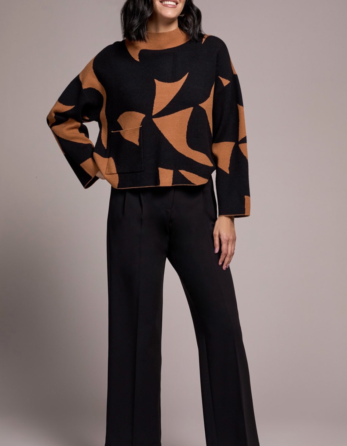 Mock Neck Abstract Sweater