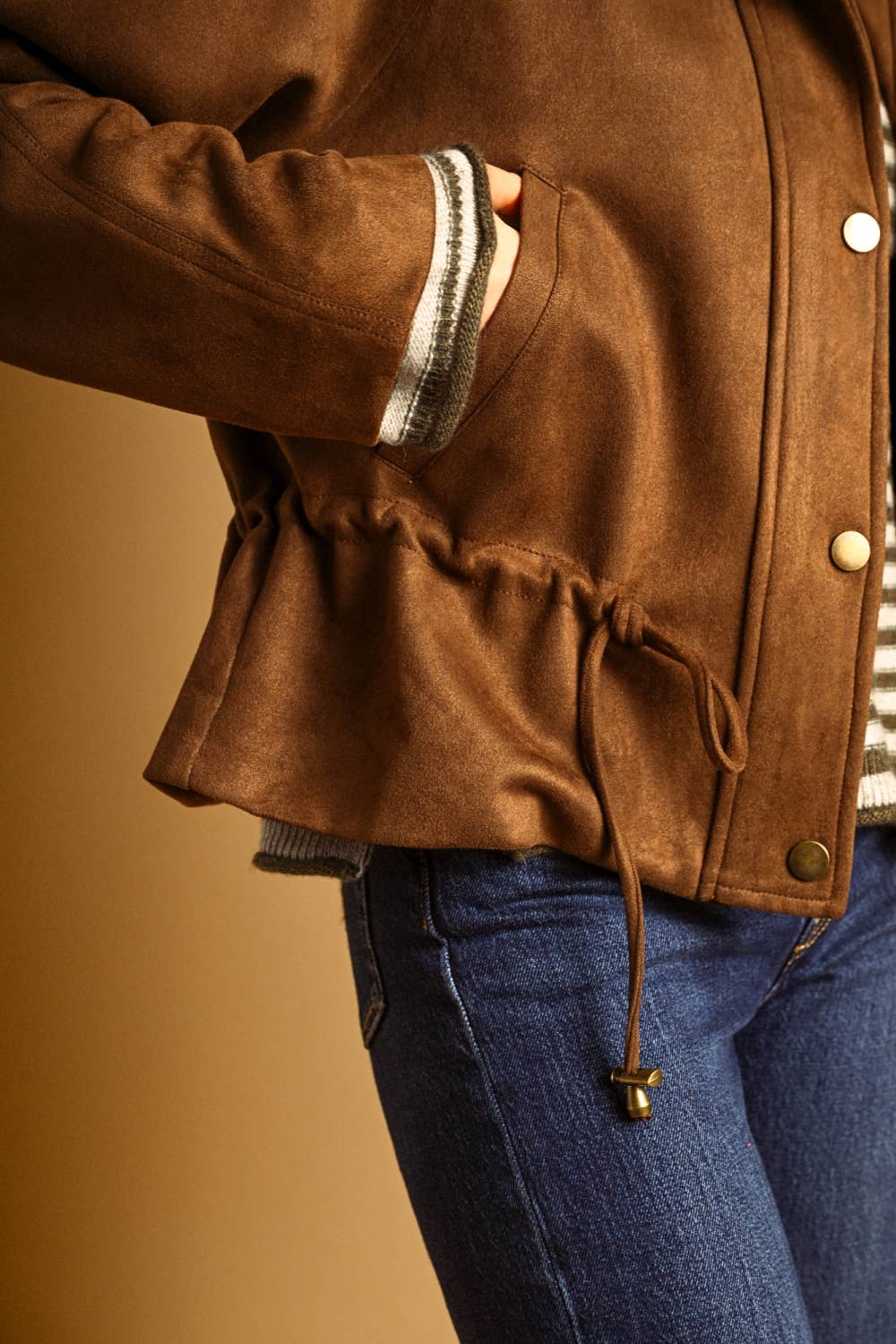 SUEDE BUTTON FRONT HIGH COLLAR JACKET