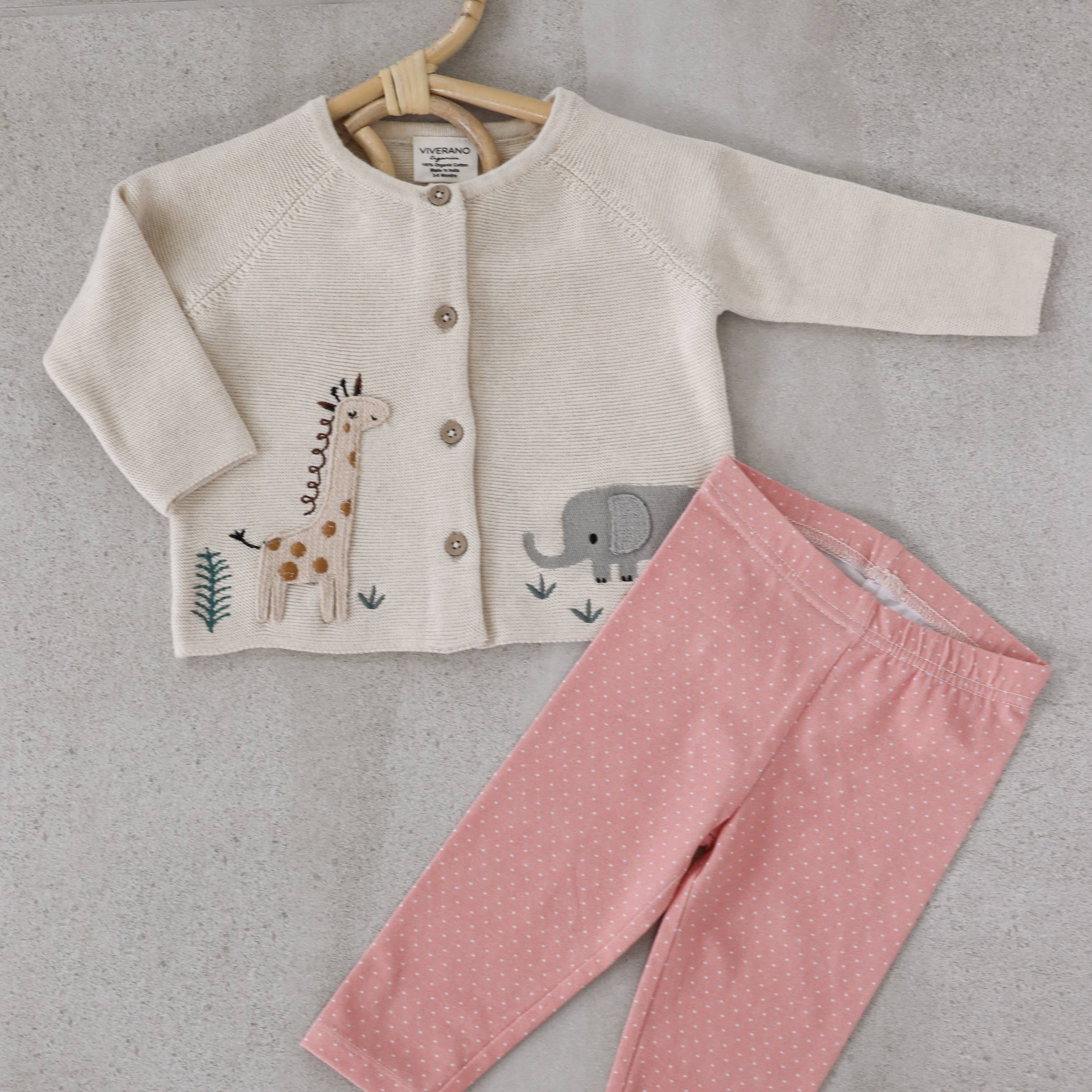 Animal Safari Embroidered Baby Cardigan Sweater (Organic) cocoa