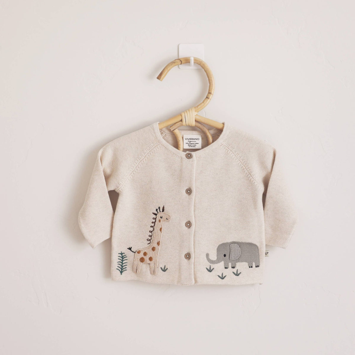 Animal Safari Embroidered Baby Cardigan Sweater (Organic) cocoa - OLIVIA'S