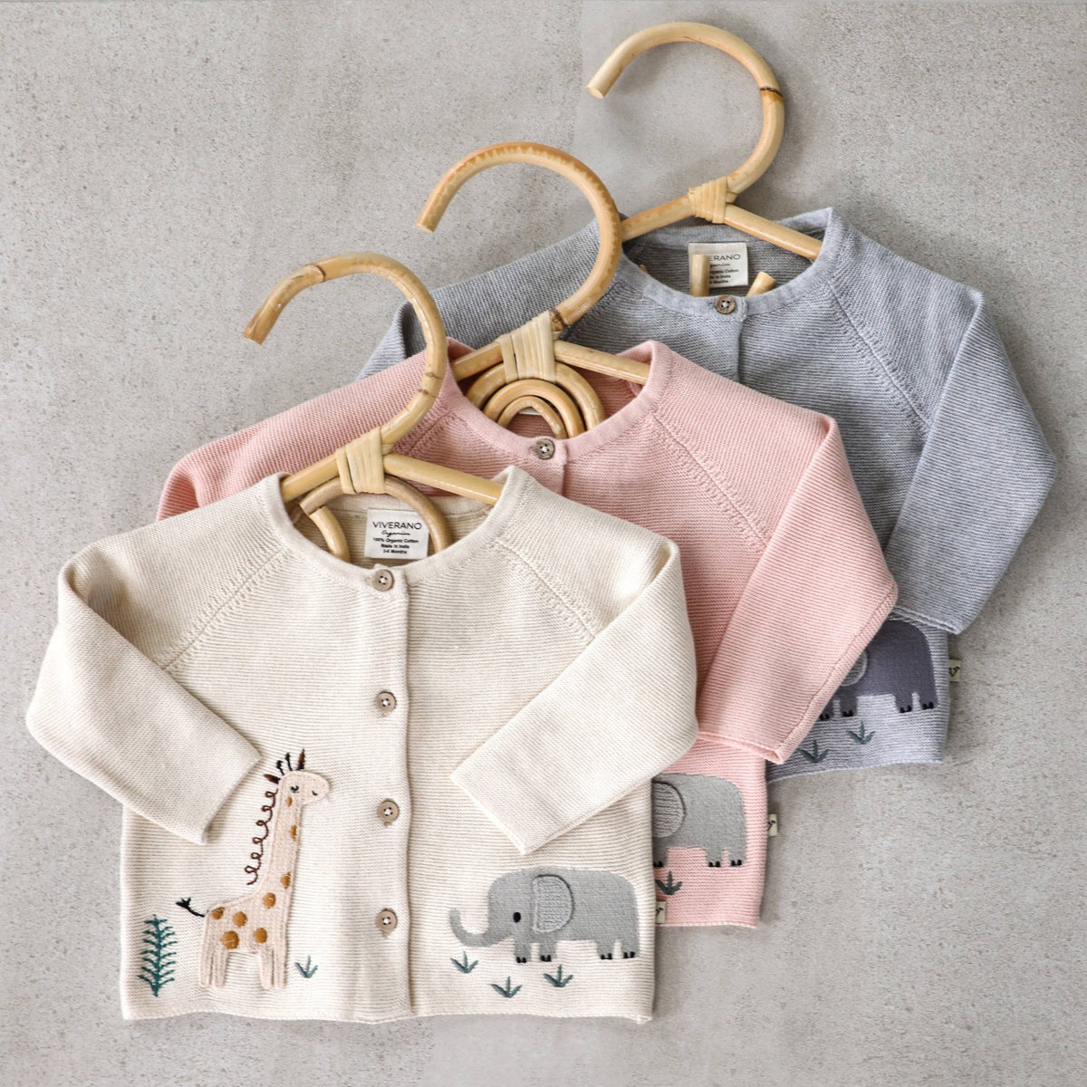 Animal Safari Embroidered Baby Cardigan Sweater (Organic) cocoa - OLIVIA'S