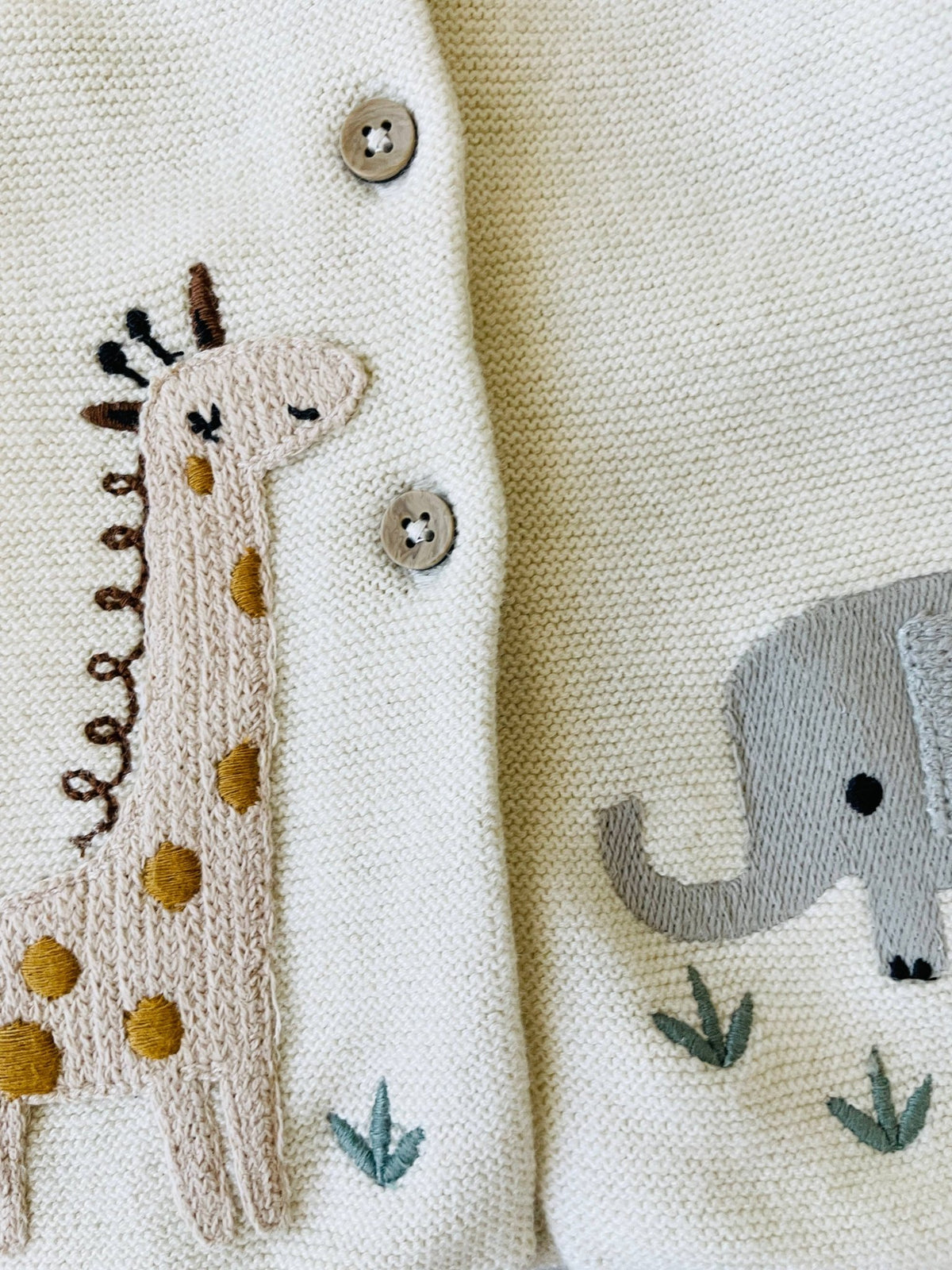 Animal Safari Embroidered Baby Cardigan Sweater (Organic) cocoa - OLIVIA'S