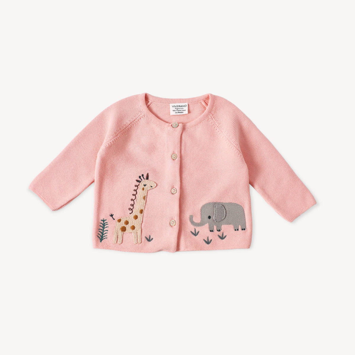 Animal Safari Embroidered Baby Cardigan Sweater (Organic) pink - OLIVIA'S