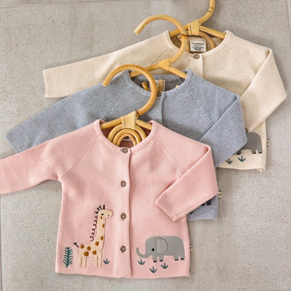 Animal Safari Embroidered Baby Cardigan Sweater (Organic) pink - OLIVIA'S