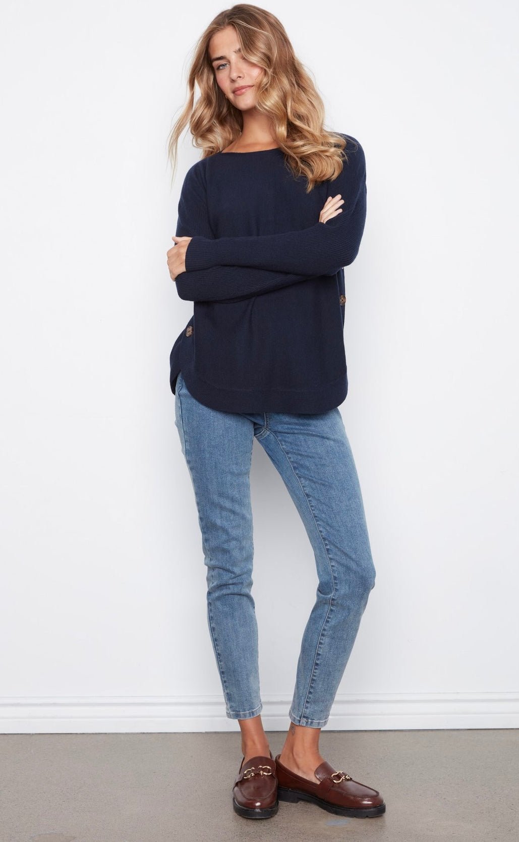 Charlei B Women's Boat Neck Sweater With Side Buttons - OLIVIA'S