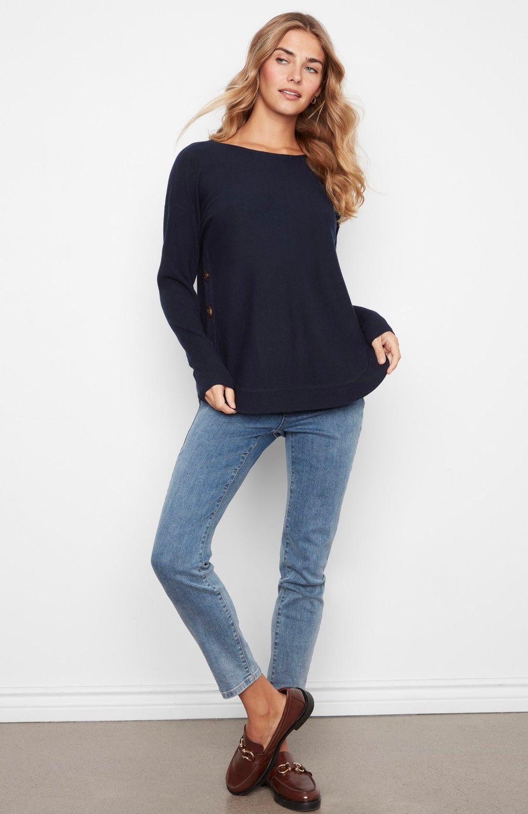 Charlei B Women's Boat Neck Sweater With Side Buttons - OLIVIA'S
