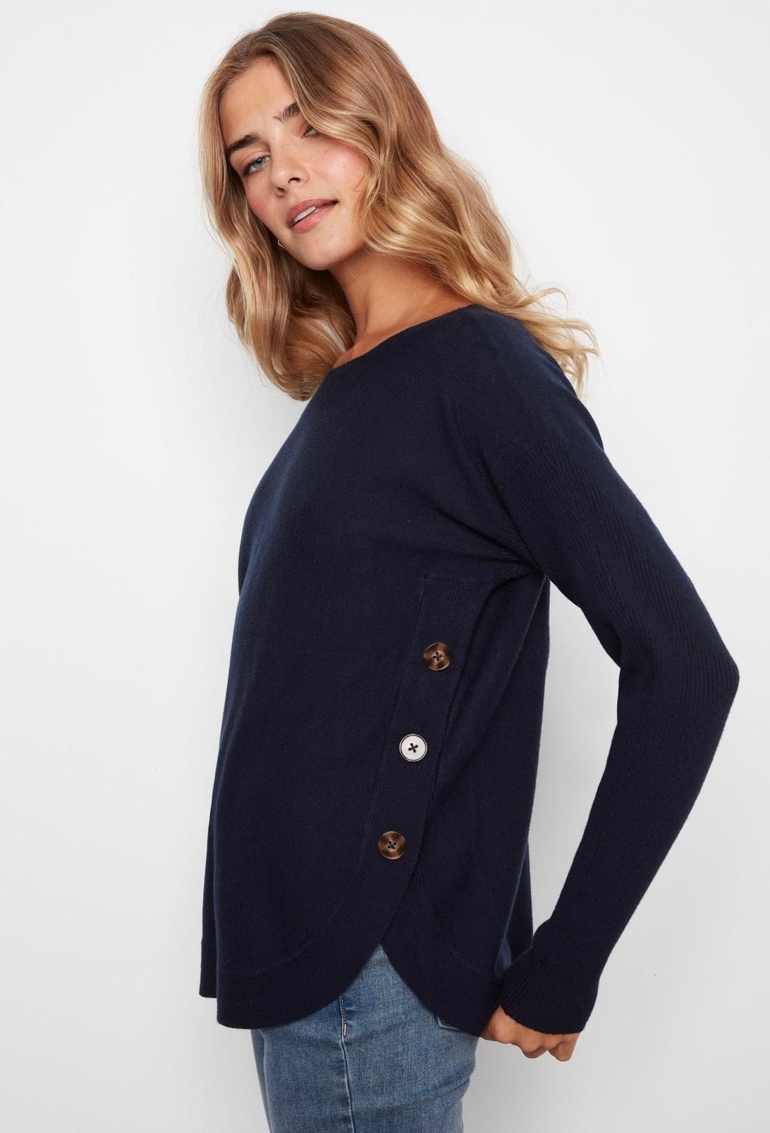 Charlei B Women's Boat Neck Sweater With Side Buttons - OLIVIA'S