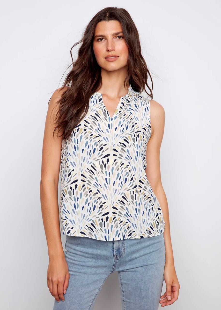 Charlie B Printed Sleeveless Ruffle Neck Top - OLIVIA'S